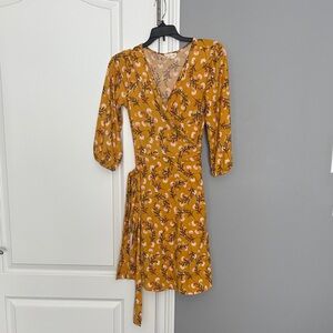 Floral Wrap Dress in Mustard Yellow